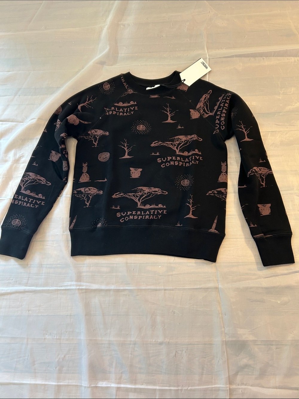 Wesc Black Crewneck Sweatshirt with Mauve Graphic Print